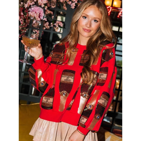 QUEEN OF SPARKLES Tops - NWT QUEEN OF SPARKLES RED CHAMPAGNE 🍾 SWEATSHIRT